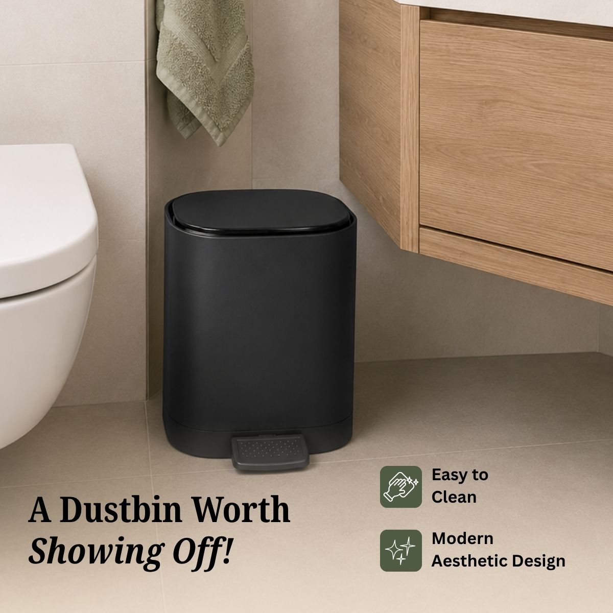 5L Matte Finish Dustbin with Removable Inner Bucket | Bathroom, Bedroom & Office