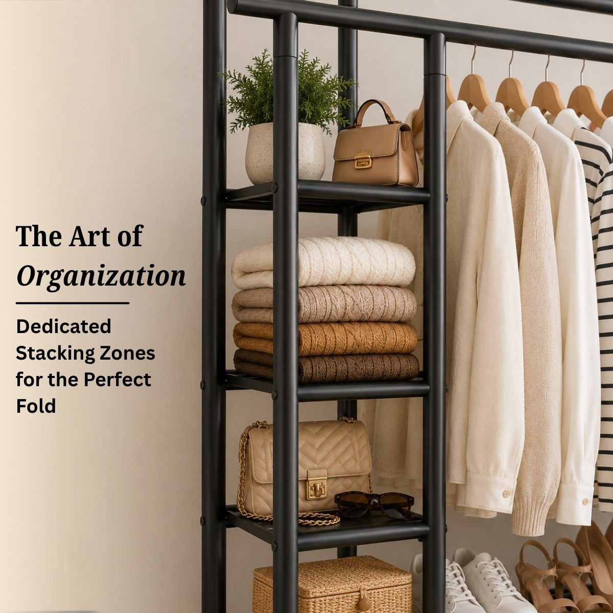Premium Heavy Duty Double Clothing Rack with Storage Sections