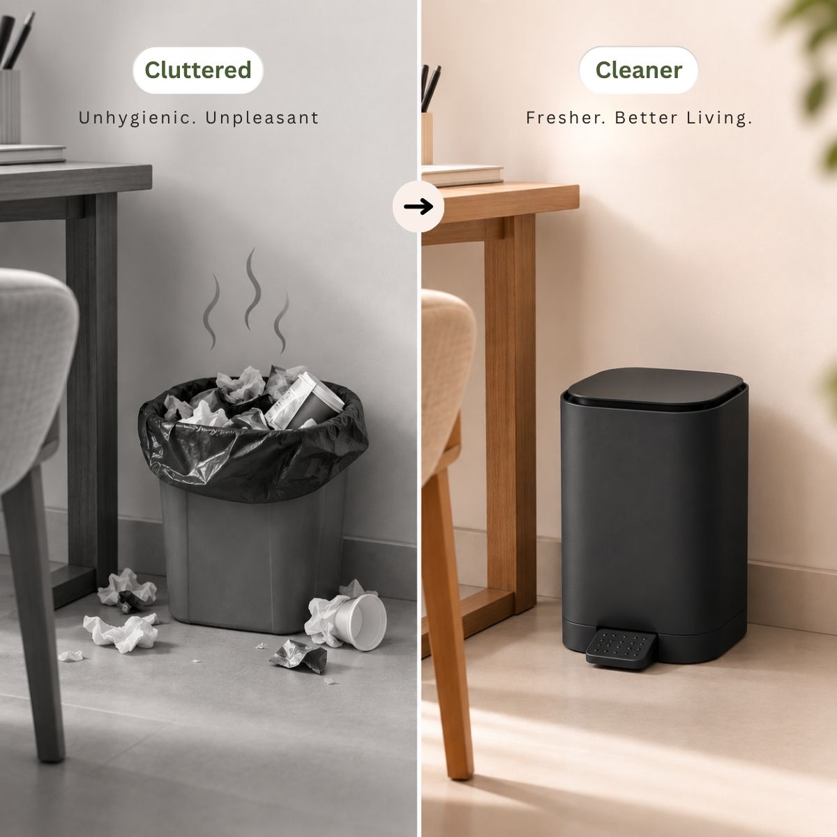 5L Matte Finish Dustbin with Removable Inner Bucket | Bathroom, Bedroom & Office