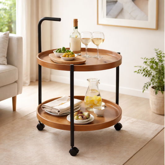 Premium 2-Tier Round Mobile Serving Trolley