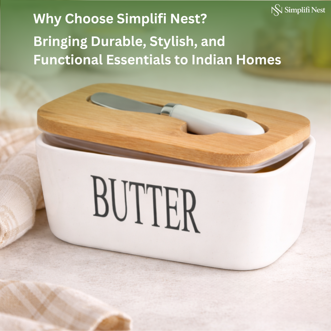 Ceramic Butter Keeper with Bamboo Lid & Knife
