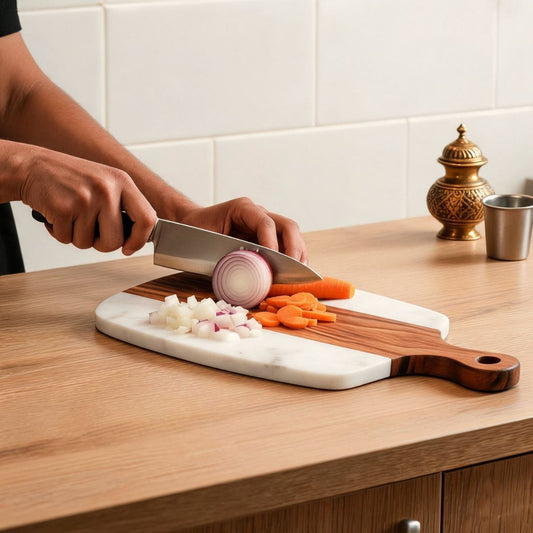 White Marble & Acacia Wood Chopping & Serving Board