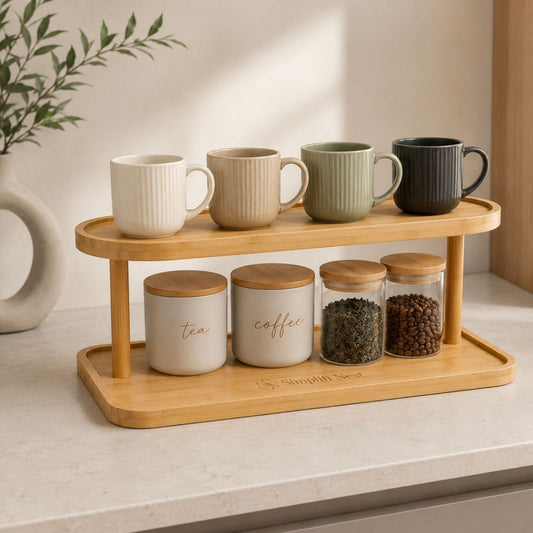 Bamboo Oval 2-Tier Kitchen Counter Organizer Rack