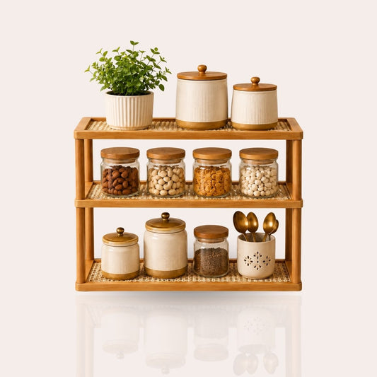 TriShelf Premium Bamboo Countertop Organizer Rack
