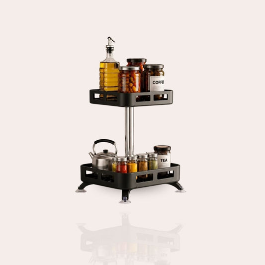 2-Tier Rectangular 360° Rotating Kitchen Rack | Stainless Steel | Spices, Jars & Masala Organizer
