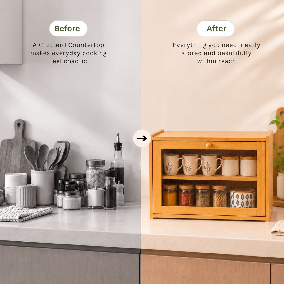 Bamboo Countertop Kitchen Cabinet with Fiber Glass-Style Finish