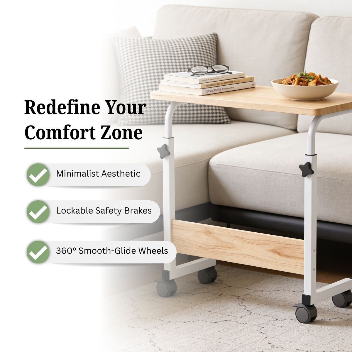 Height-Adjustable Portable Laptop Table with Wheels