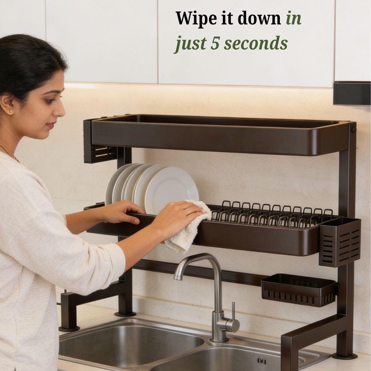 Stainless Steel Over-the-Sink Dish Rack & Bartan Stand | 65cm & 85cm | Multi-Compartment
