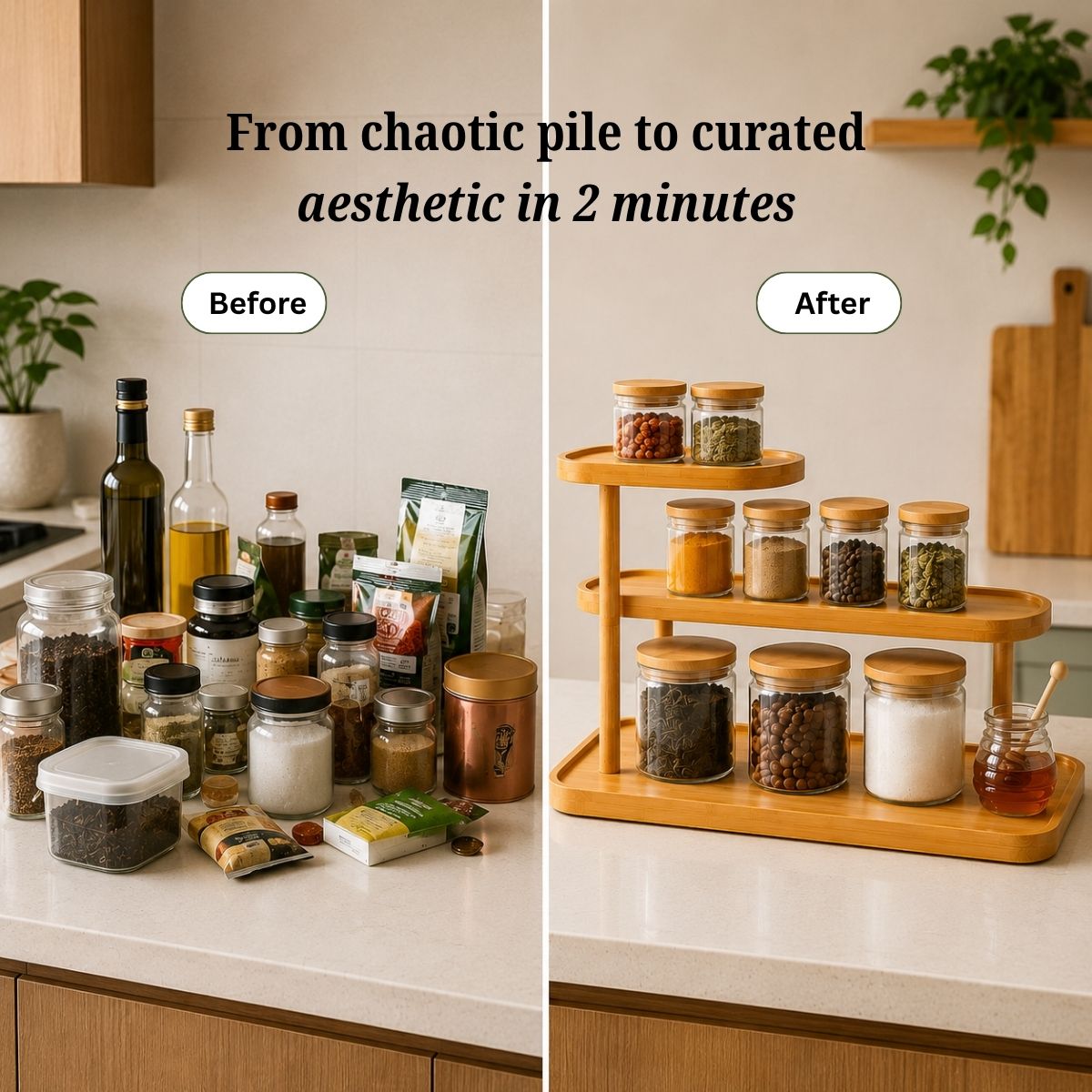 Bamboo Multi-Level Kitchen Organizer Rack