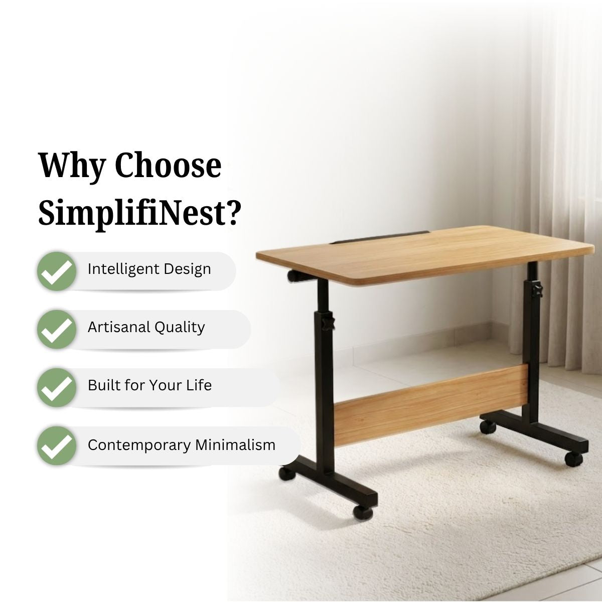 Adjustable Height Laptop Table & Standing Desk | 60–90cm | Wood + Iron