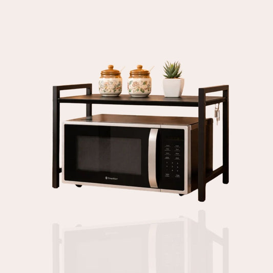 Metal Microwave & OTG Stand with Utensil Hooks | Kitchen Appliance Rack