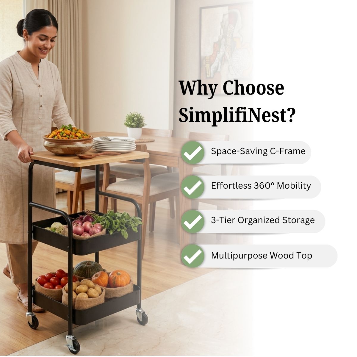 3-Tier Mobile Utility Trolley