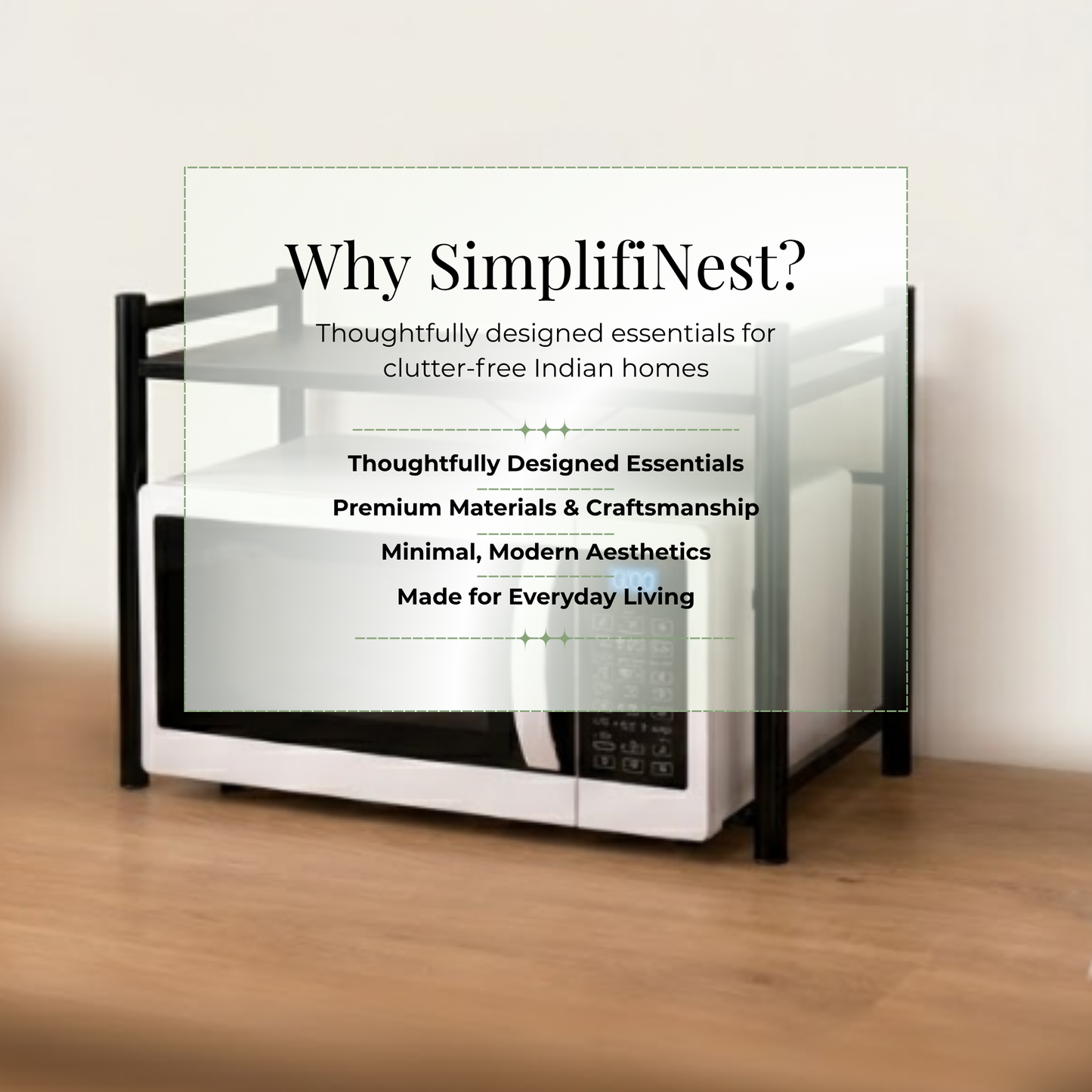 Metal Microwave Stand with Overhead Shelf and Hooks Black Matte – SimplifiNest India