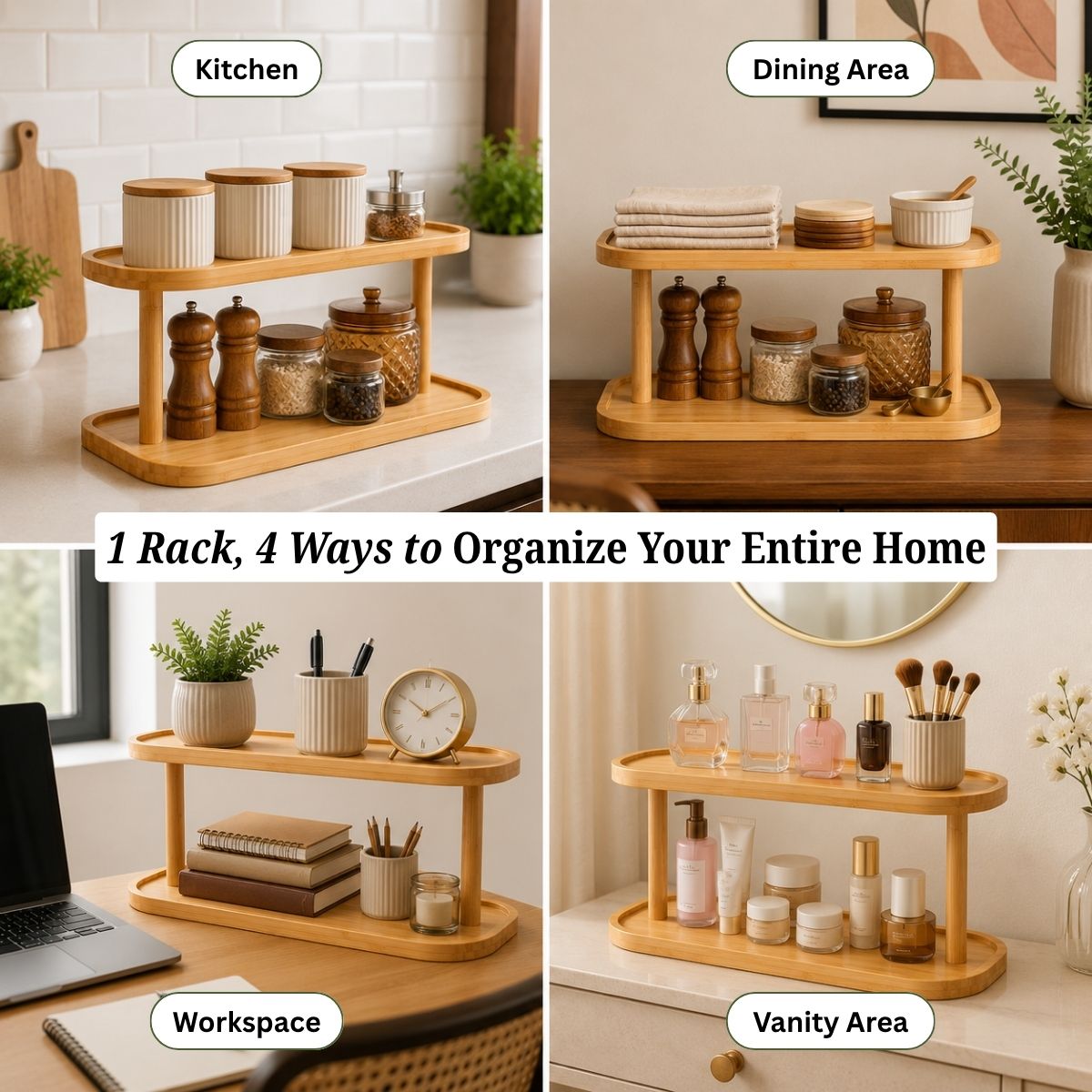 Bamboo Oval 2-Tier Kitchen Counter Organizer Rack