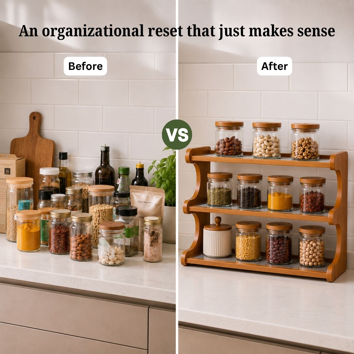 Bamboo Countertop Organiser Rack with Fibre Panels | Kitchen, Bathroom & Desk