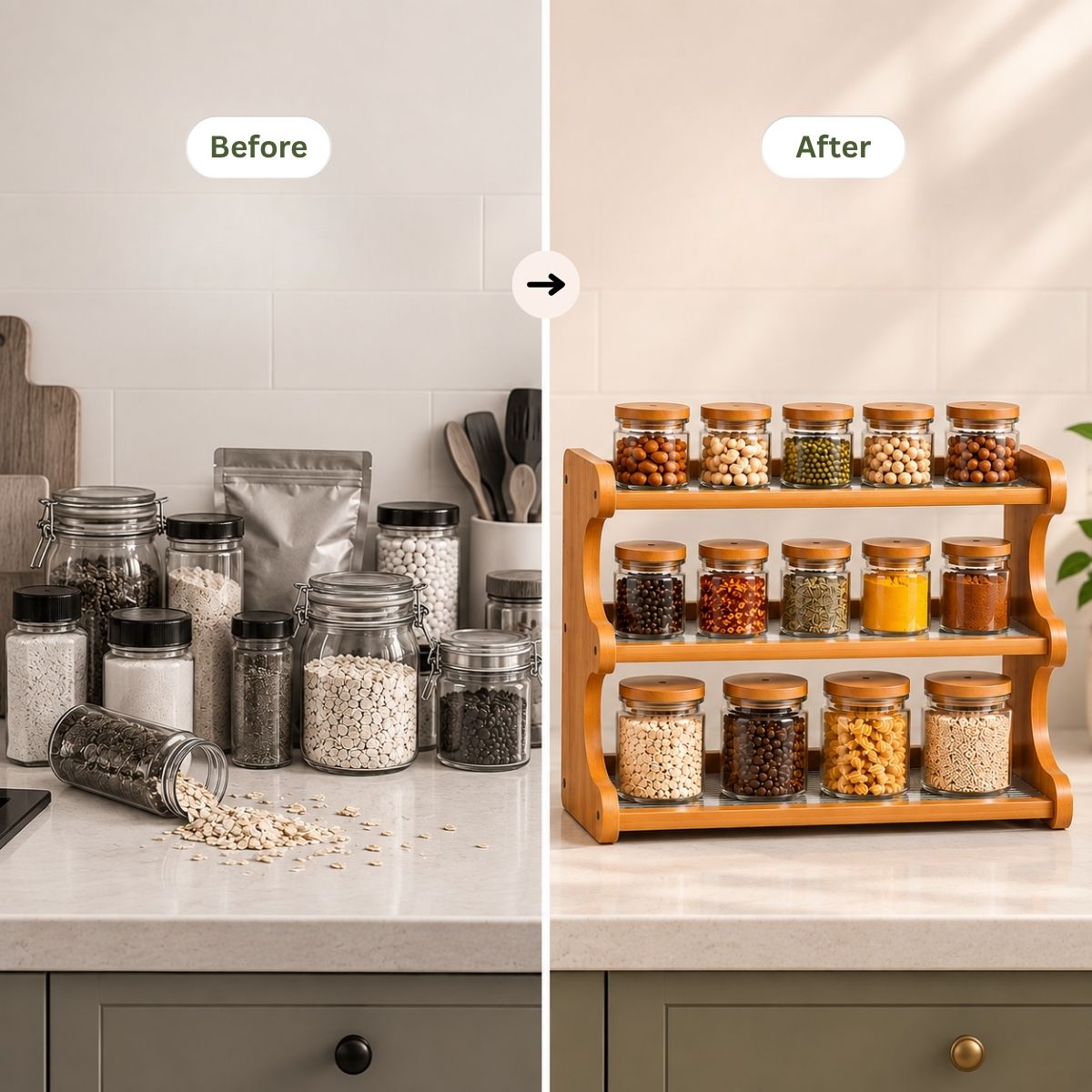 Bamboo Countertop Organiser Rack with Fibre Panels | Kitchen, Bathroom & Desk