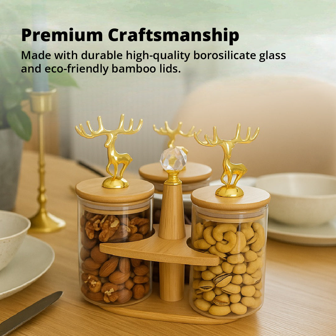 Bamboo & Glass Airtight Jar Set – 3 Pc