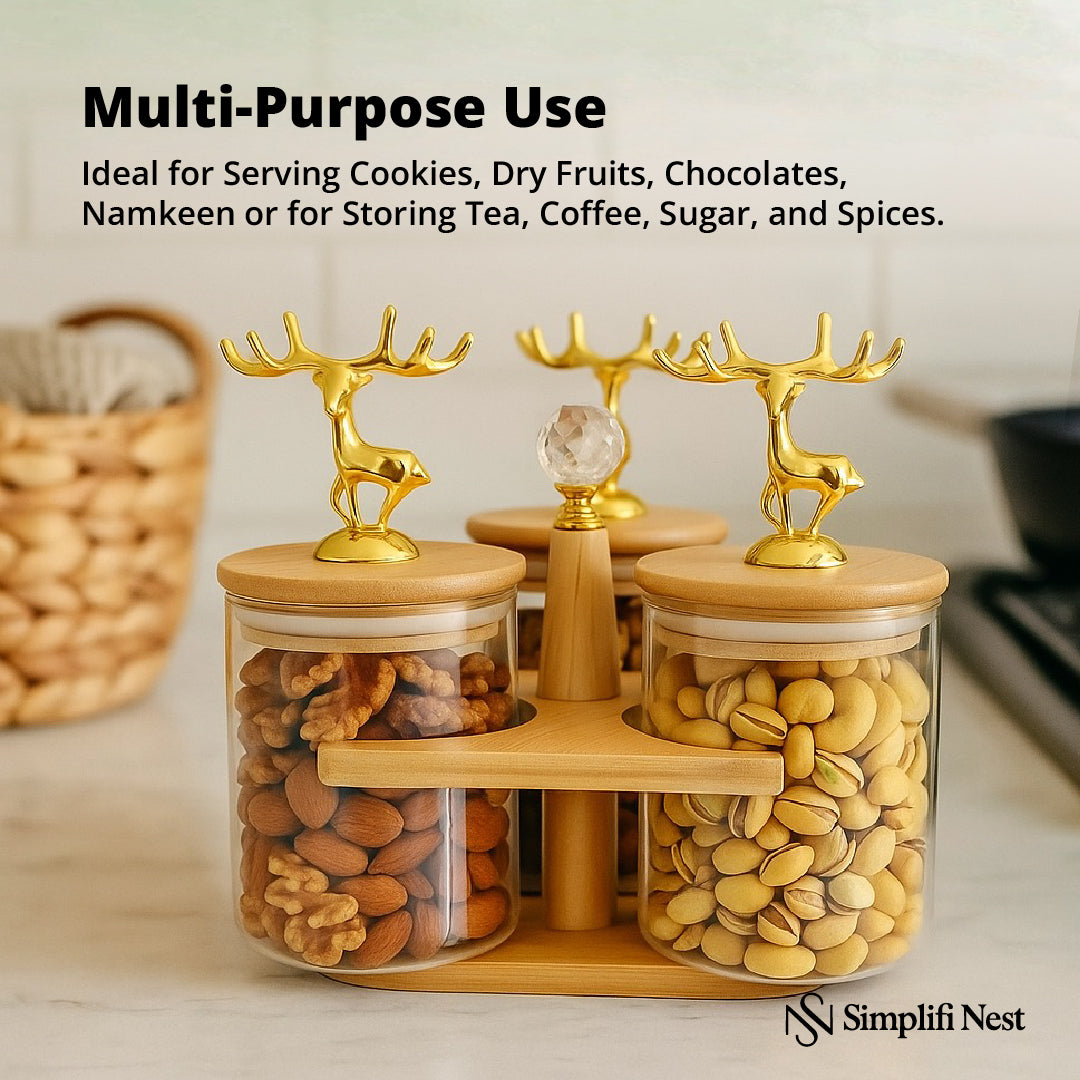 Bamboo & Glass Airtight Jar Set – 3 Pc