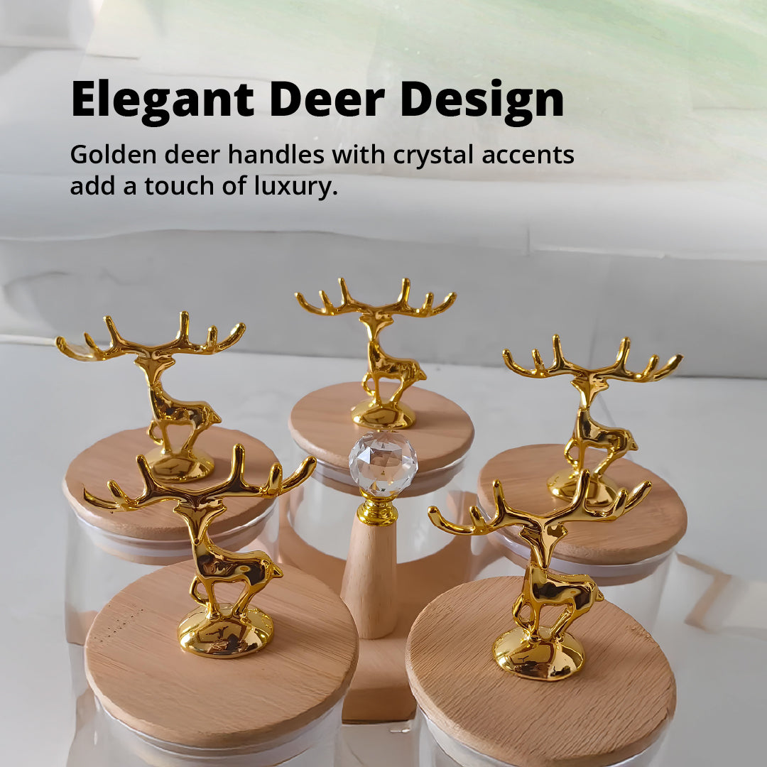 Rotating Bamboo & Glass Jar Set – 5 Pc