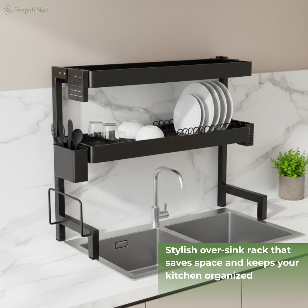 Over Sink Stainless Steel Dish Rack Multi-Compartment Bartan Stand India – SimplifiNest 65cm 85cm