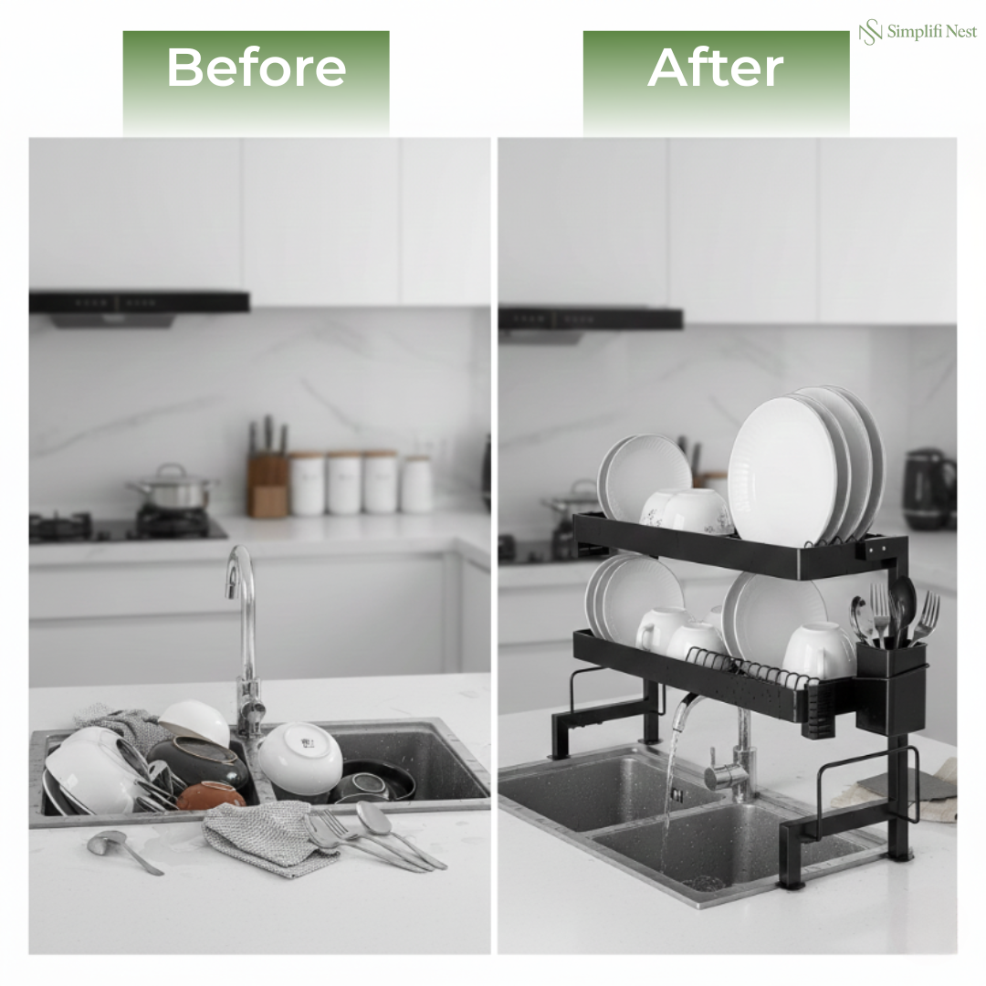 Stainless Steel Over The Sink Bartan Stand Kitchen India – SimplifiNest Dish Drying Rack 65cm