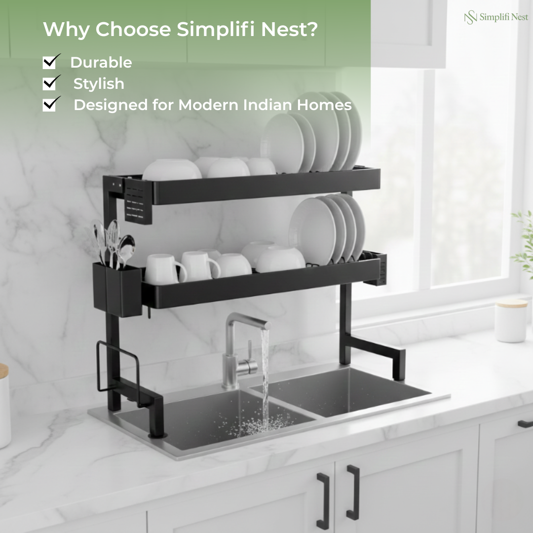 Stainless Steel Over The Sink Bartan Stand Kitchen India – SimplifiNest Dish Drying Rack 65cm