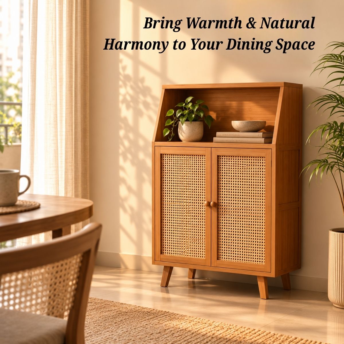 Premium Bamboo Coffee Station & Storage Cabinet