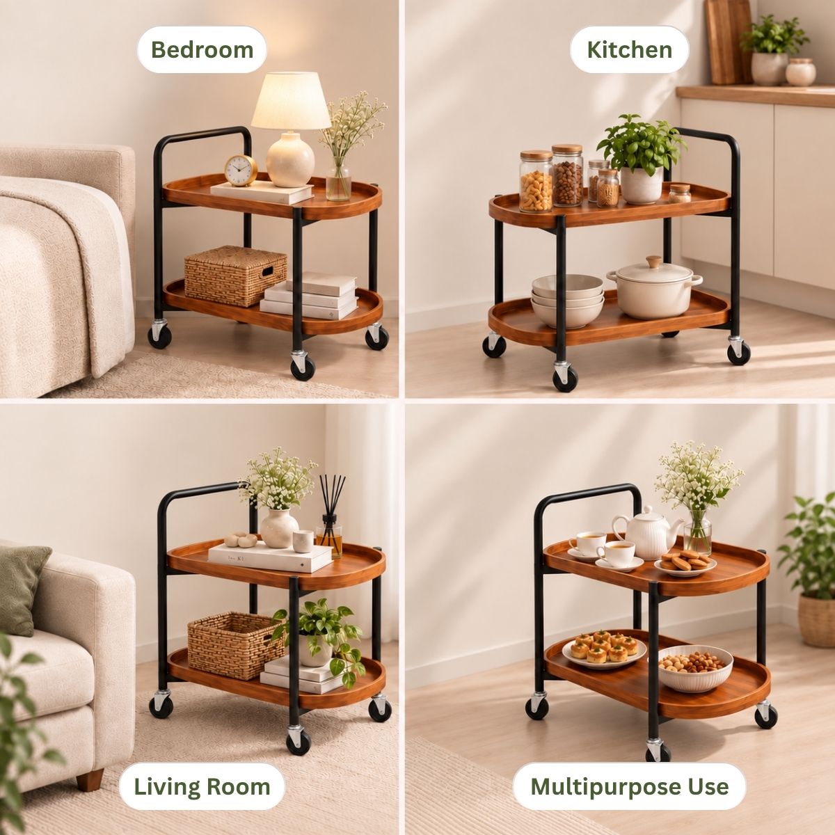 Classic 2-Tier Wood Serving Trolley