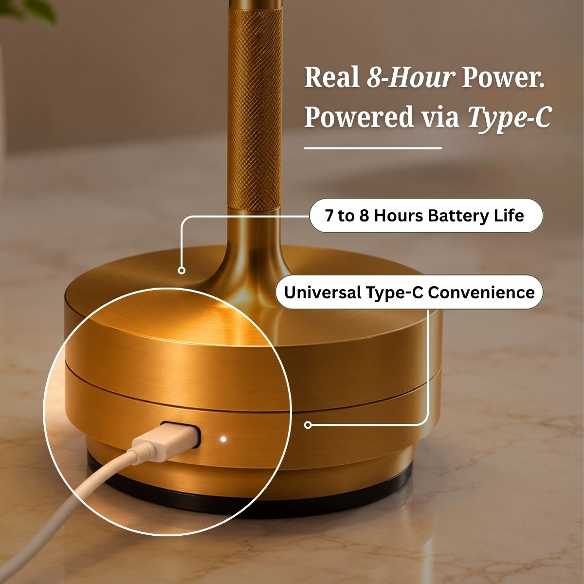 Rechargeable Cordless Metal Table Lamp | Touch Control | 3 Light Modes | Type-C | Heavy Base | 6–8 Hrs Battery