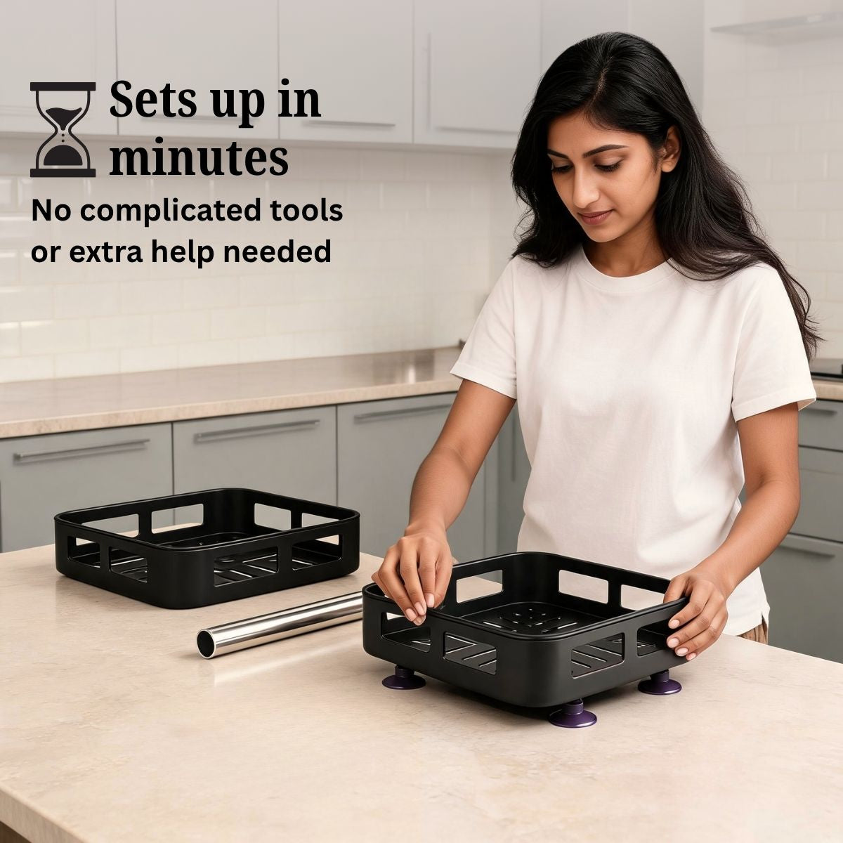2-Tier Rectangular 360° Rotating Kitchen Rack | Stainless Steel | Spices, Jars & Masala Organizer