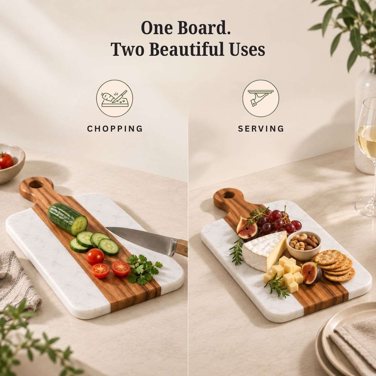 White Marble & Acacia Wood Chopping & Serving Board