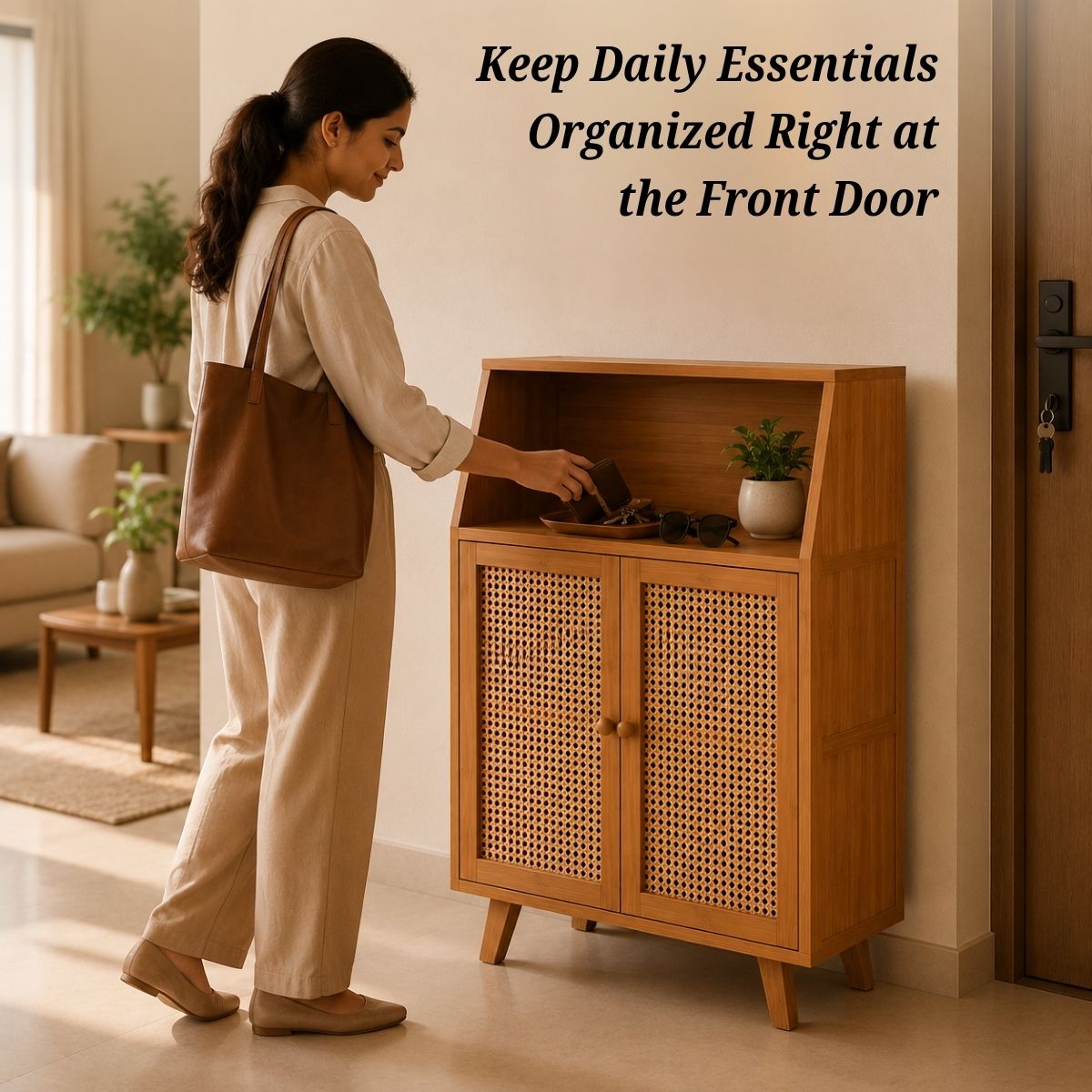 Premium Bamboo Coffee Station & Storage Cabinet