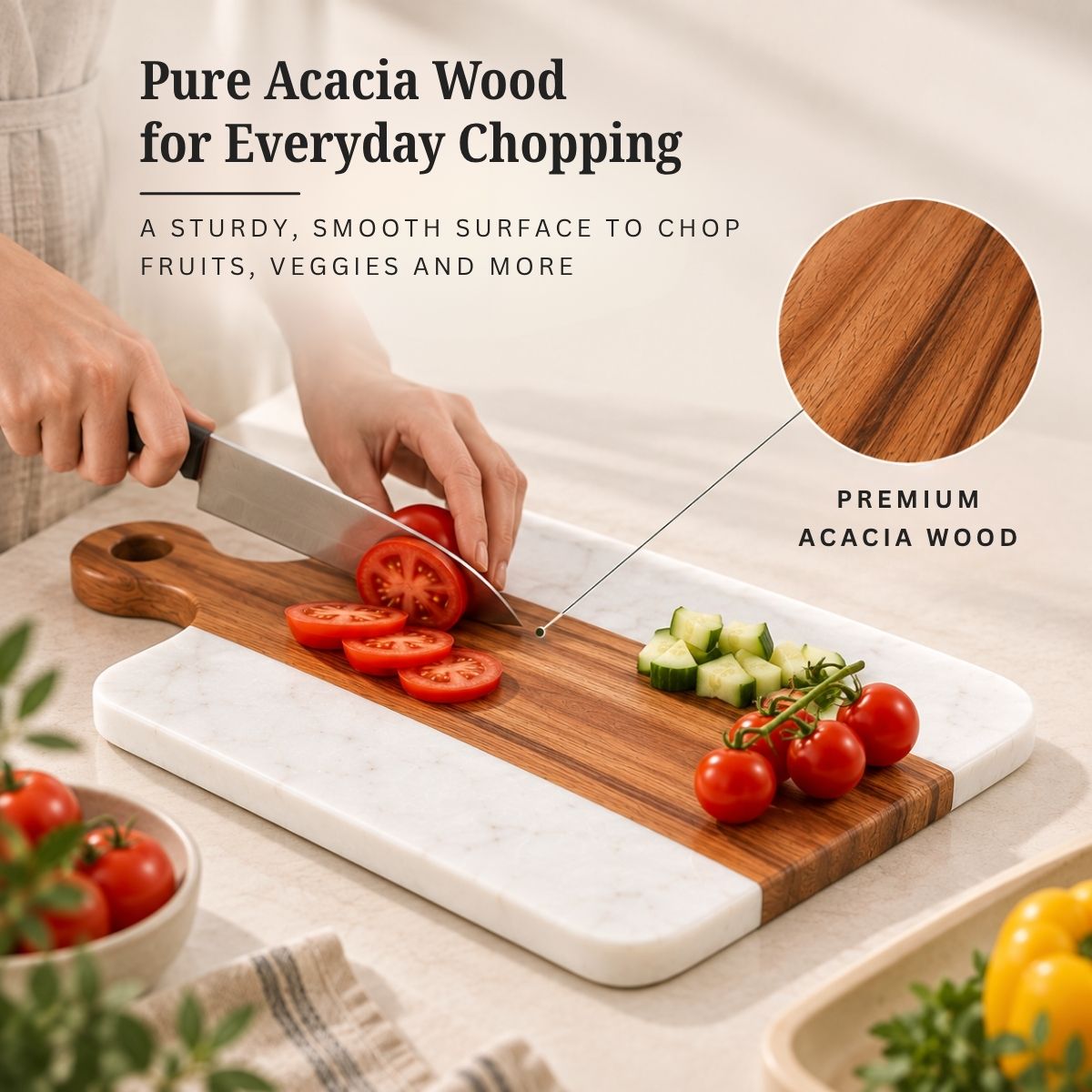 White Marble & Acacia Wood Chopping & Serving Board