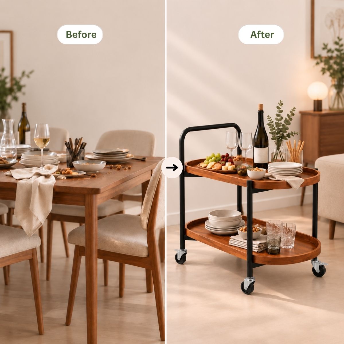 Classic 2-Tier Wood Serving Trolley