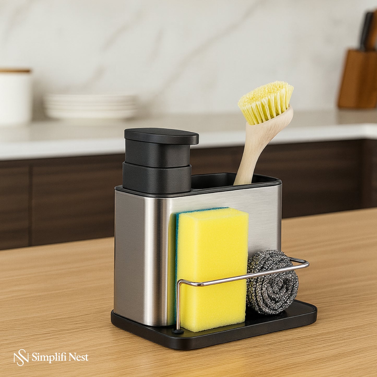 Dish Soap Dispenser with Sponge Holder & Tray - SimplifiNest