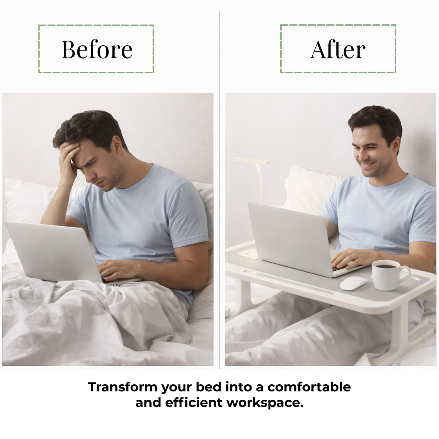 Portable Laptop Bed Station with LED Lamp & Charging