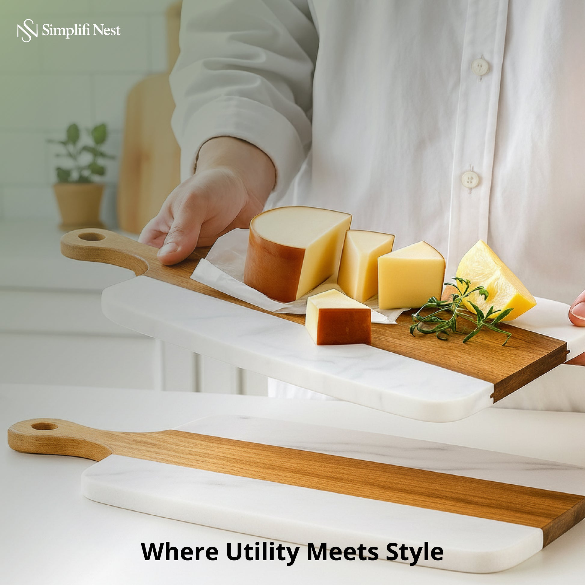 White Marble & Acacia Wood Chopping & Serving Board - SimplifiNest