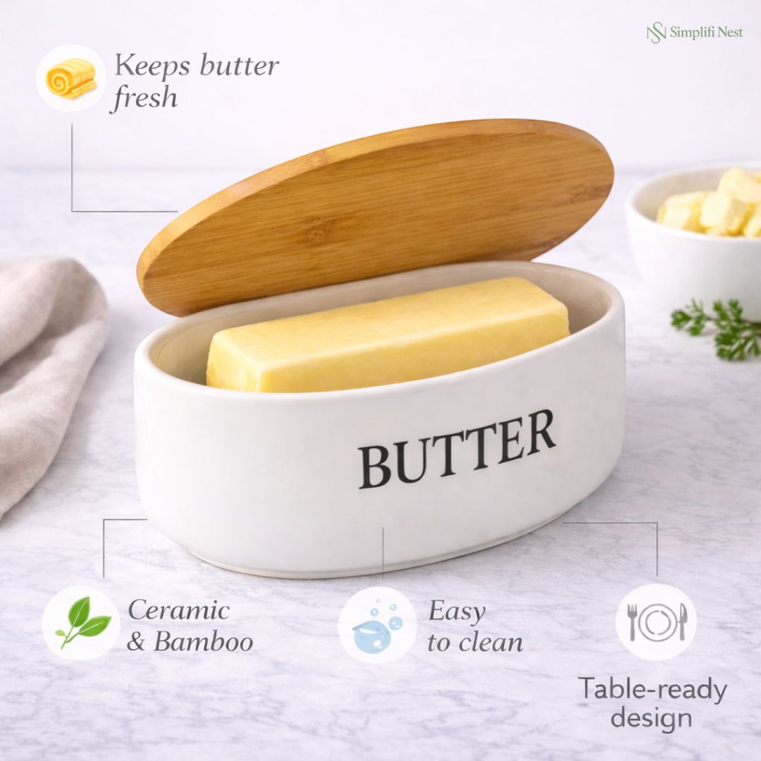 Ceramic Butter Keeper with Bamboo Lid & Knife