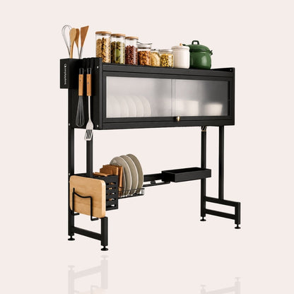 Over-Sink Dish Drying & Storage Rack with Frosted Cabinet Door | Fits Indian Sinks