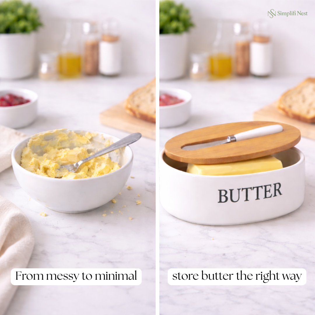 Ceramic Butter Keeper with Bamboo Lid & Knife