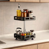 2-Tier Rectangular 360° Rotating Kitchen Rack | Stainless Steel | Spices, Jars & Masala Organizer