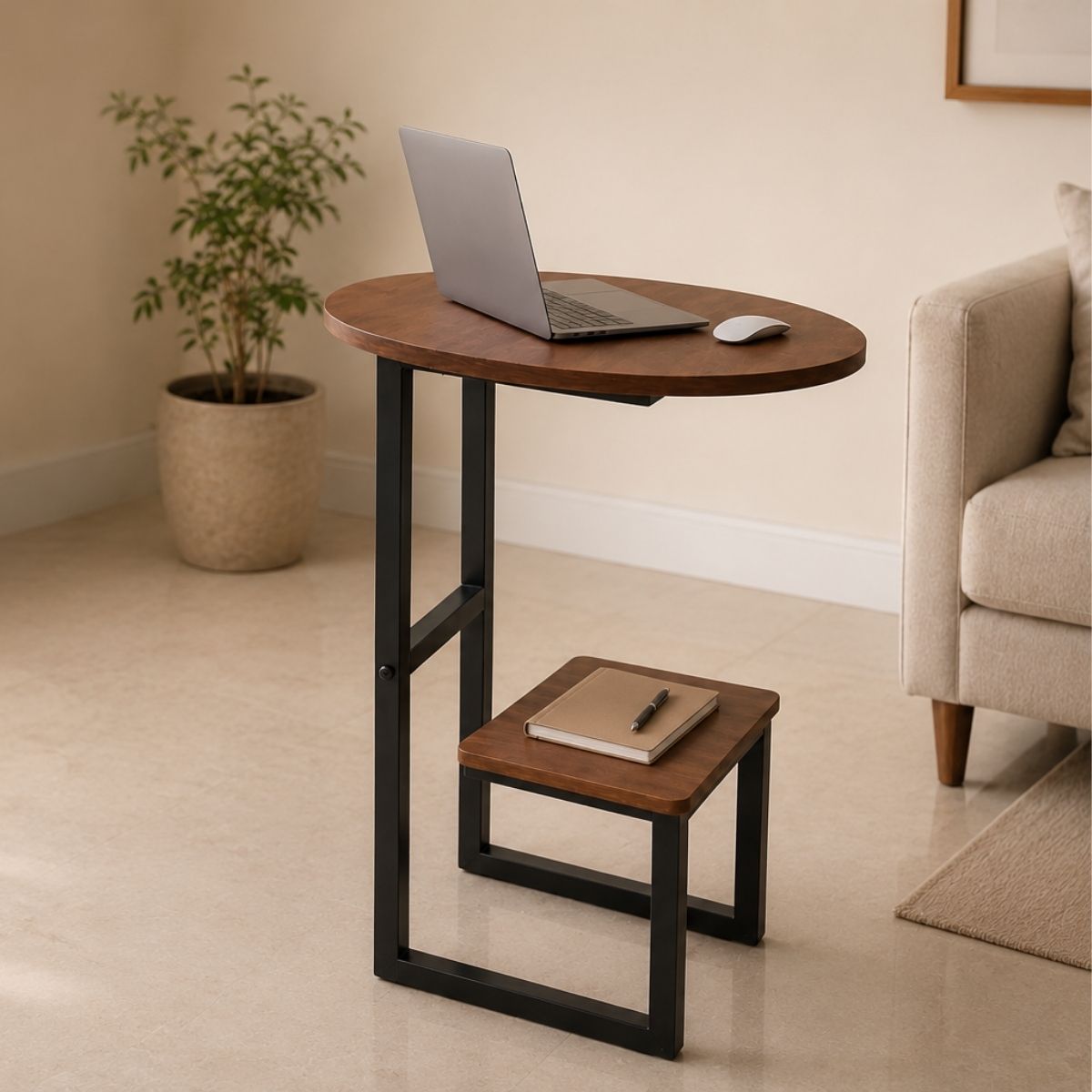 Dual-Tier G-Shaped Side Table