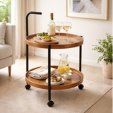 Premium 2-Tier Round Mobile Serving Trolley
