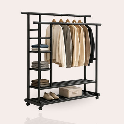 Premium Heavy Duty Double Clothing Rack with Storage Sections