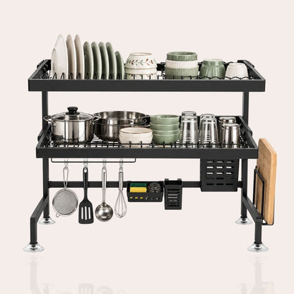 Stainless Steel Over-the-Sink Dish Rack & Bartan Stand | 65cm & 85cm | Multi-Compartment