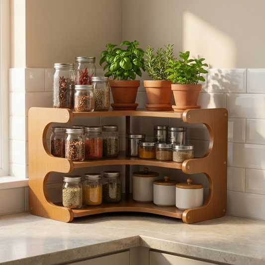 Bamboo L-Shaped Corner Kitchen Rack 3-Tier for Indian Kitchen – SimplifiNest