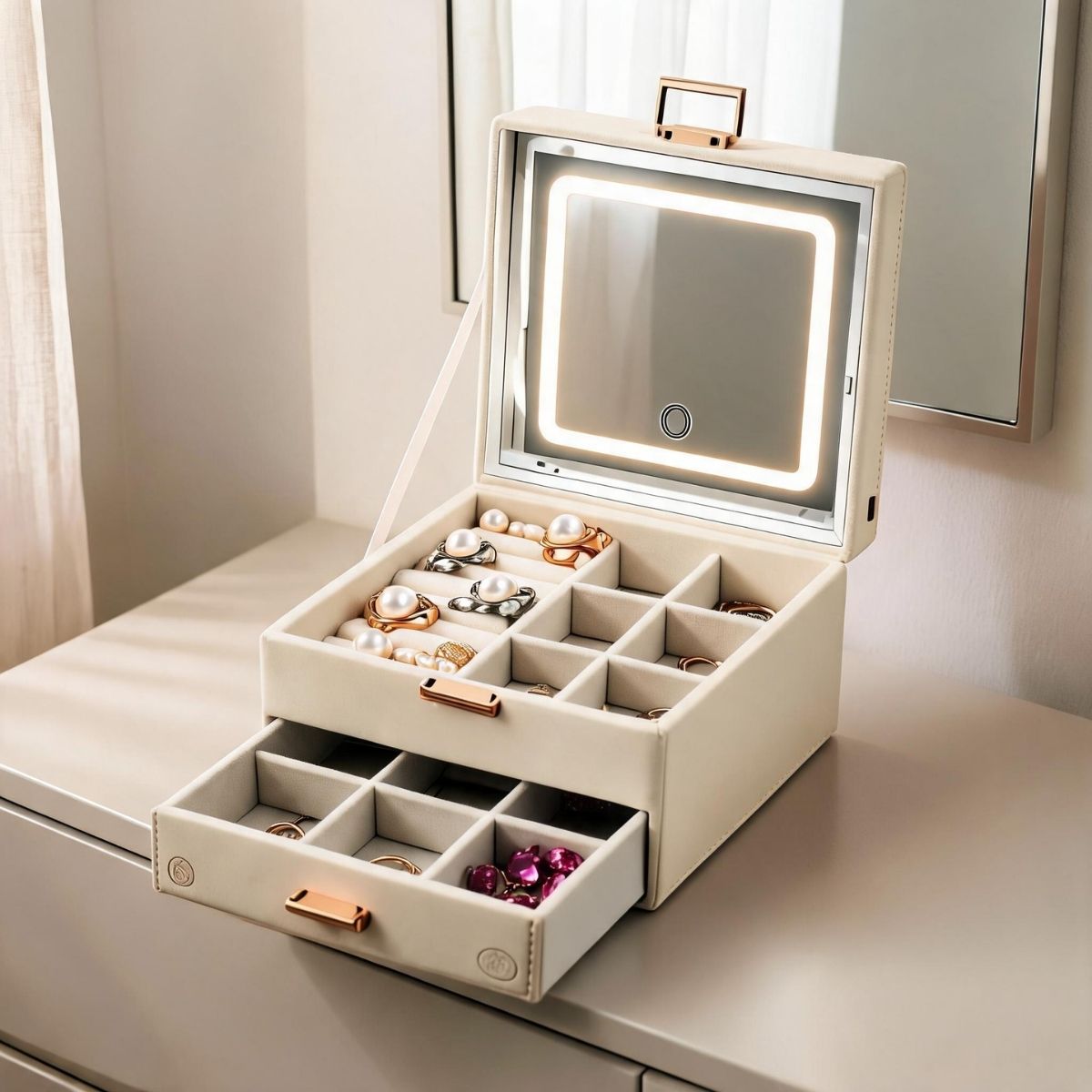 Large LED Jewelry & Makeup Organizer Box