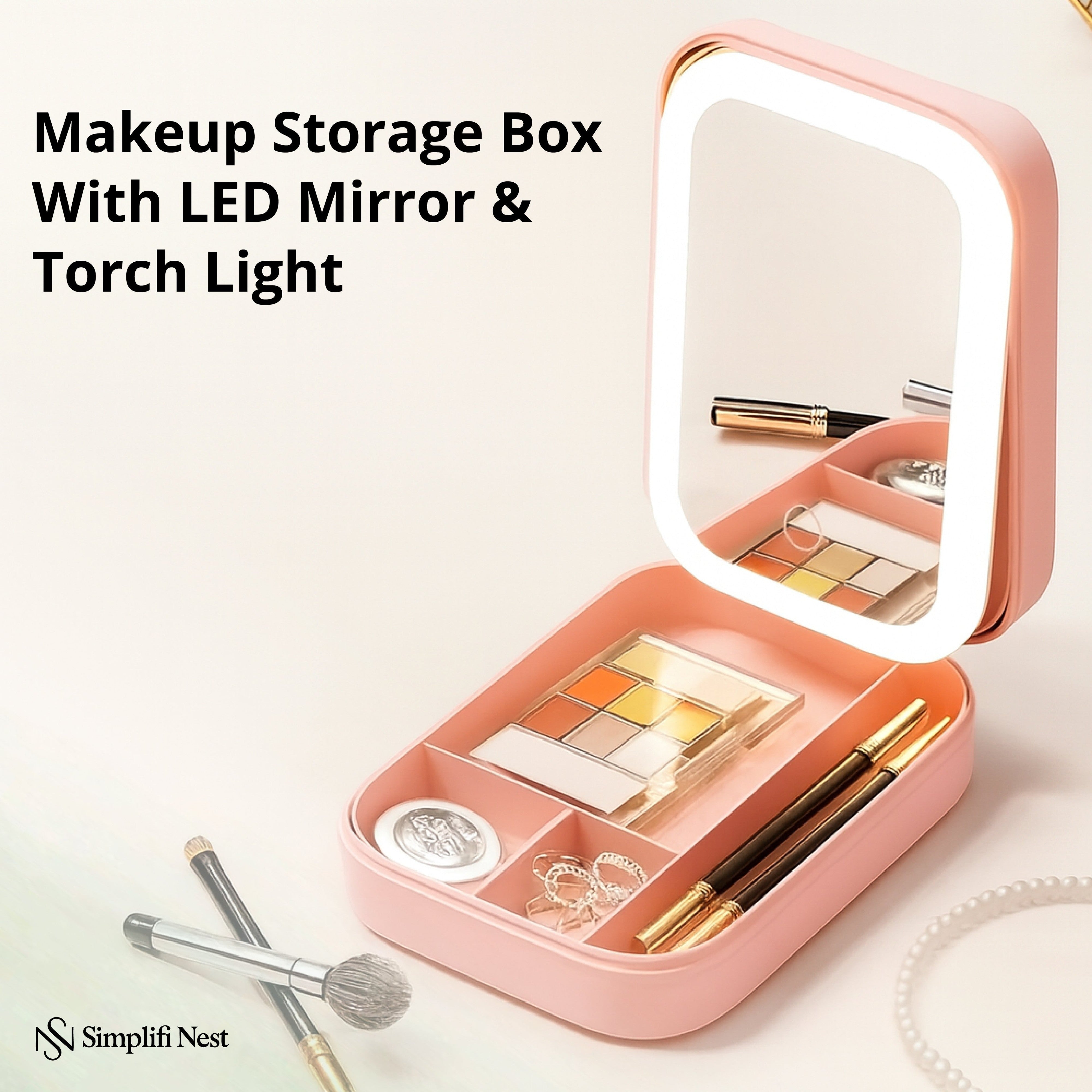 LED Makeup Storage Box with Mirror & Touch Light | Simplifi Nest