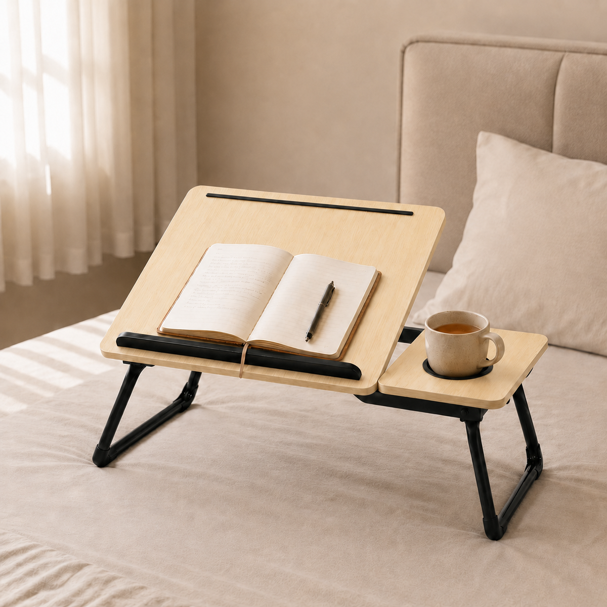 Foldable Bed Desk for Laptop & Kids Study – with Cup Holder & Tilting Tray