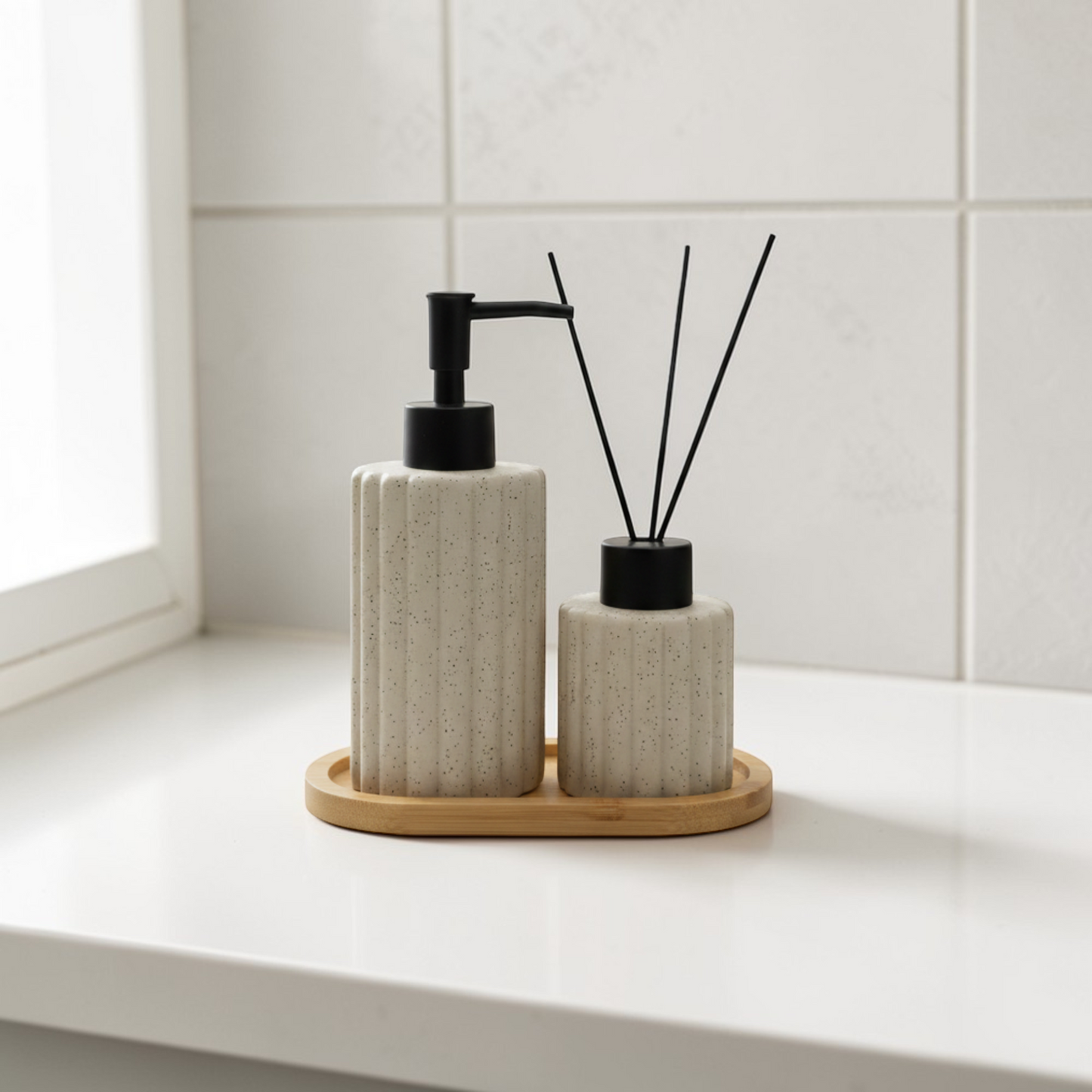 Artisan Ceramic & Bamboo 3-Piece Spa Set